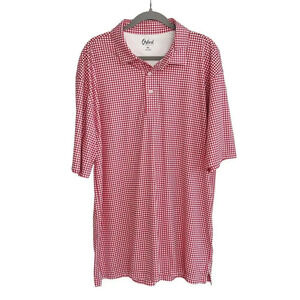 Oxford America Red White Gingham Polo Shirt XL Golf Shirt No‎ Iron Short Sleeve